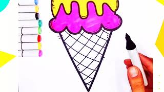 Easy Ice Cream Drawing and Coloring for Kids Toddlers | Easy Coloring