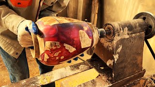 Working With A Lathe Is Too Dangerous - A Wooden Vase Combined With Eye Catching Colorful Epoxy Glue