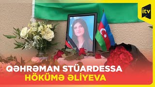 Hökümə Əliyevanın yaşadığı evin qarşısına gül çələngləri düzülüb