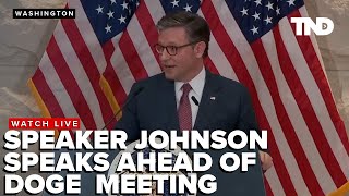 House Speaker Mike Johnson speaks before meeting with Elon Musk and Vivek Ramaswamy