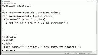 Login form validation using javascript