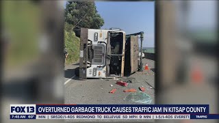 Overturned garbage truck causes traffic jam in Kitsap County | FOX 13 Seattle