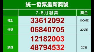 106年 7 8月統一發票中獎號碼（2017年）