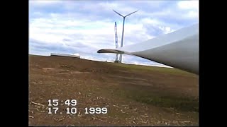 Construction of wind turbines Dewind D6 and Wind World W5200 wind farm Freckleben/Drohndorf 10/1999