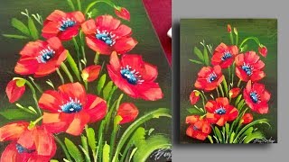 EASY Abstract painting Tutorial -  Abstract Poppy -  Very Easy for Beginners - Day #17