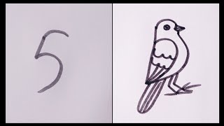 How to draw a sparrow / easy sparrow bird drawing from number 5 / sparrow drawing easy way
