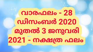 വാരഫലം - 28 ഡിസംബർ 2020 മുതൽ 3 ജനുവരി 2021 - നക്ഷത്ര ഫലം