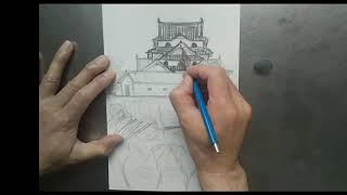 ⑯鉛筆デッサン 20分写生 初心者も描ける‼️風景画 drawing routine  japanese art  hikone castle