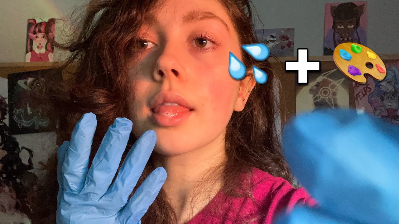 ASMR | SPIT PAINTING YOU with Latex Gloves and Focus on Me Games ( stuttering, mouth sounds + )
