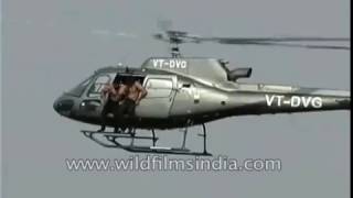 Film Stuntmen jump off helicopter and disappear in lake in Karnataka, India