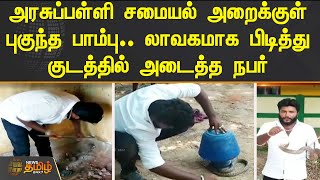 அரசுப்பள்ளி சமையல் அறைக்குள் புகுந்த பாம்பு.. லாவகமாக பிடித்து குடத்தில் அடைத்த நபர் | Snake rescue