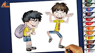 How To Draw Badrinath aur Budhdev step by Step | Cartoon Drawing for Kids