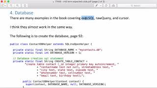 IT 448 Mobile Apps Development - Database execSQL, rawQuery, Cursor