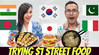 Trying $1 STREET Food From around the WORLD VS @triggeredinsaan