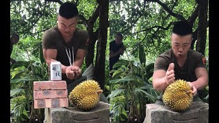 Man who dares to split Durian 榴莲想吃自己打，中国小伙铁手无情吓坏歪果仁