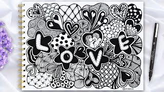 How To Draw LOVE Zentangle Art | Cute Zentangle Art | Valentine's Day Zentangle