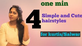 தமிழில் 4 simple hairstyles for Churidar/kurtis/salwar kameez|Everyday simple hairstyle for college