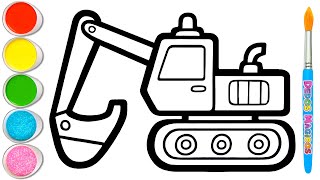 Dibujemos y Pintemos una Excavadora Juntos 🚧👷🚧 Cómo Dibujar Vehículos #78