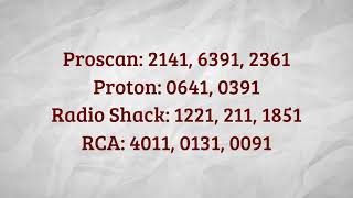 Byjasco Universal Remote Codes