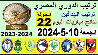 ترتيب الدوري المصري وترتيب الهدافين الجولة 22 اليوم الجمعة 10-5-2024 - نتائج مباريات اليوم