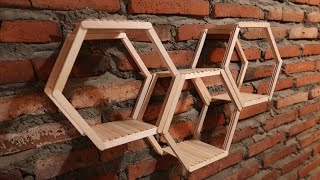 DIY wall shelf | How to make hexagon shelves using popsicle sticks
