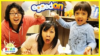 EGGED ON Egg Roulette challenge extreme gross and messy food with Eggs Surprise Hunt Family Fun Game