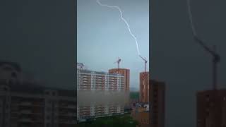 lightning strikes the crane | lightning strike on building #2 #shorts