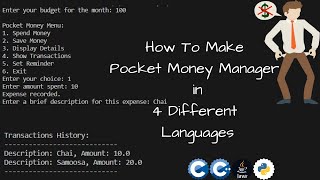 Pocket money manager in 4 different languages || c , cpp , java and python || projects
