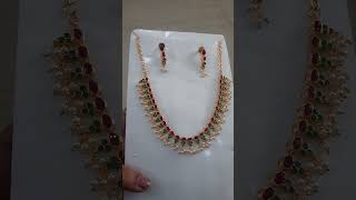 kempulu and pachalu with pearls neck set of Rs.860 for order 8498812400