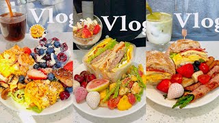 Breakfast#vlog |沉浸式早餐-芝士牛肉三明治｜黑芝麻坚果奶酪贝果｜芦笋奶酪贝果｜芒果气泡水