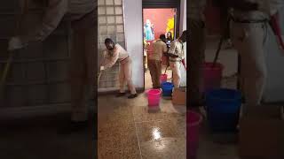 Scouts clean a Level 1 hospital in Lusaka