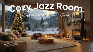 Cozy Jazz Room ~ Morning Jazz \u0026 Christmas Decorated Coffeehouse with Winter Forest for Relax  🎷☕