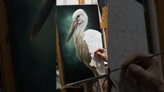 Cigogne - première couche peinture à l'huile par Marion Tubiana