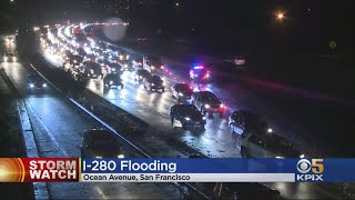 CHP Issues Traffic Alert As Severe Rain Causes Flooding On I-280 In SF