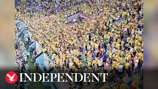 World Cup: Brazil fans celebrate opening goal in rout against South Korea