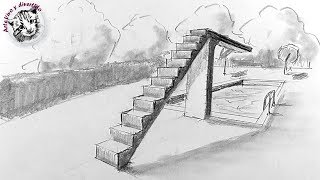 Como Dibujar una Escalera en Perspectiva de 2 Puntos muy Fácil y Paso a Paso