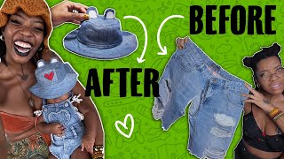 Upcycling denim pants into a cute bucket hat for my daughter.