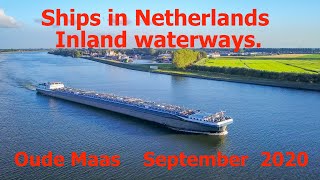 Ships in Netherlands inland waterways South Holland, Dordrecht Area, Oude Maas.DJI Mavic Pro