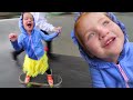 RAINY DAY ROUTINE!! Adley and Dad play in the backyard skate park in a RAIN STORM! (dont get soaked)