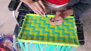 handicapped weaving 打包帶手工編織，背簍編織1打底。