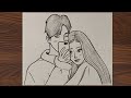 Dessin au crayon facile d'un couple romantique | dessin de couple étape par étape 💕