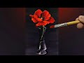 TRANSPARENT VASE WITH RED POPPY ON BLACK BACKGROUND / ACRYLIC PAINTING STEP BY STEP