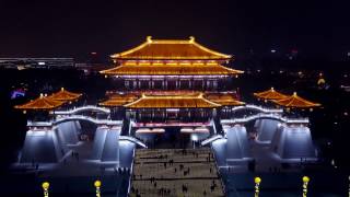 Lanterns Night in Xi'an Tang Paradise Aerial Drone Footage