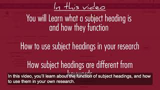Subject headings: What they are and how to use them
