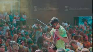 Russia, Novosibirsk, 2017: Holi Colors Festival. Crowd waving hands