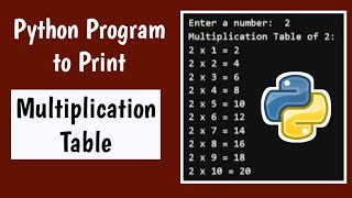 PYTHON PROGRAM TO PRINT MULTIPLICATION TABLE || PYTHON PROGRAMMING IN TELUGU