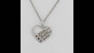 Personalized Name Engraved with Birthstone Heart Necklace in White Gold KCN 75