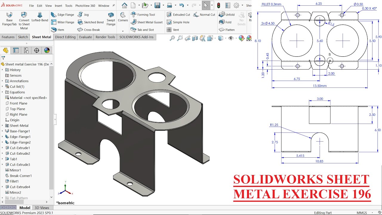 Solidworks Sheet Metal Tutorial Exercise 196 Youtube