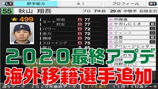 【プロスピ2020】2020最終データ 海外移籍選手能力一覧 アップデートVer1.15