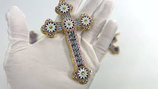 Handmade Florentine Glass Mosaic Cross, Made In Italy